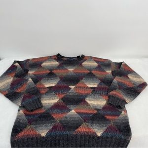 Northern Isles Ramie Cotton Hand Knitted Grandpa Sweater Sz M Geometric Diamond